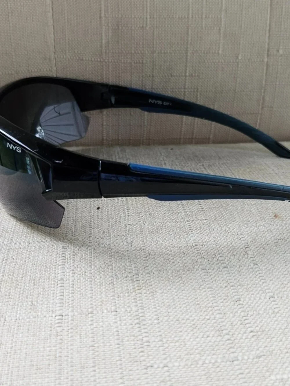 NYS city Men Sunglasses Black Wrap Sport Eyewear Shades Blue Mirror Lenses